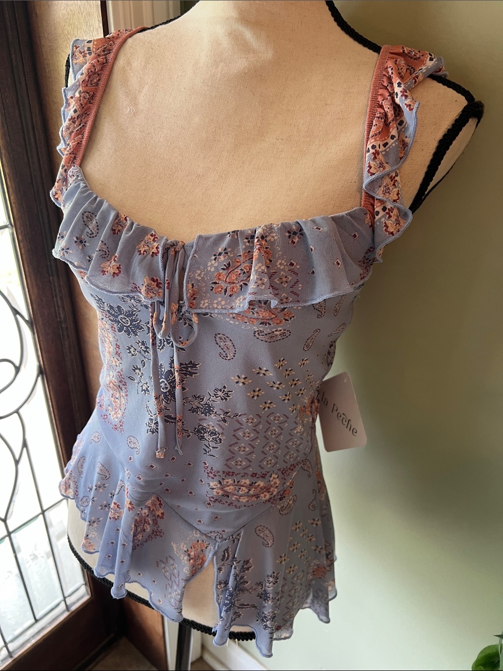 Light Blue Paisley Ruffle Tank Top - Picture 6 of 8